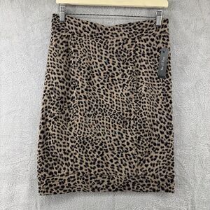 Nic+Zoe Skirt Womens S Leopard Print Pencil PullOn Elastic Waist Knee Length New